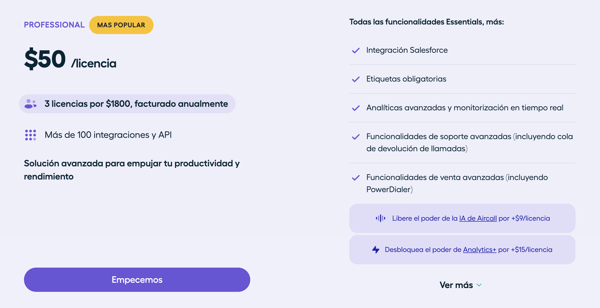 Aircall professional pricing